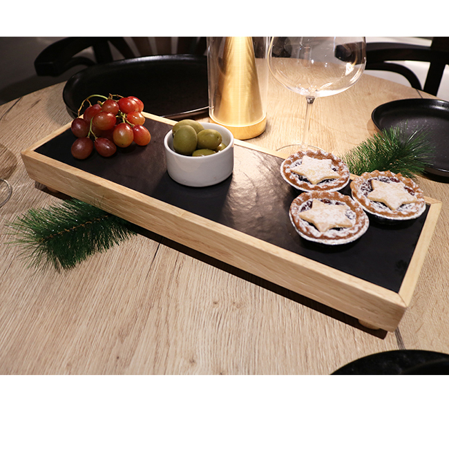 Wooden riser with slate plate inserted, size: 42.5 x 14 cm